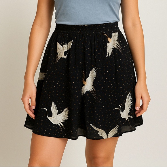 yaya Dresses & Skirts - NWT YAYA Pleated Crane Print Skirt | Size 36 / S-M | Elegant Boho Vibes